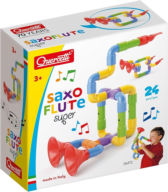 Quercetti Super Saxoflute, Jeu de Construction Musical 24 Pièces, Instruments de Musique pour Enfants à Assembler, Jeux Educatif Montessori, Jouet Enfant 3 Ans, Jeux Exterieur Enfant, Made in Italy