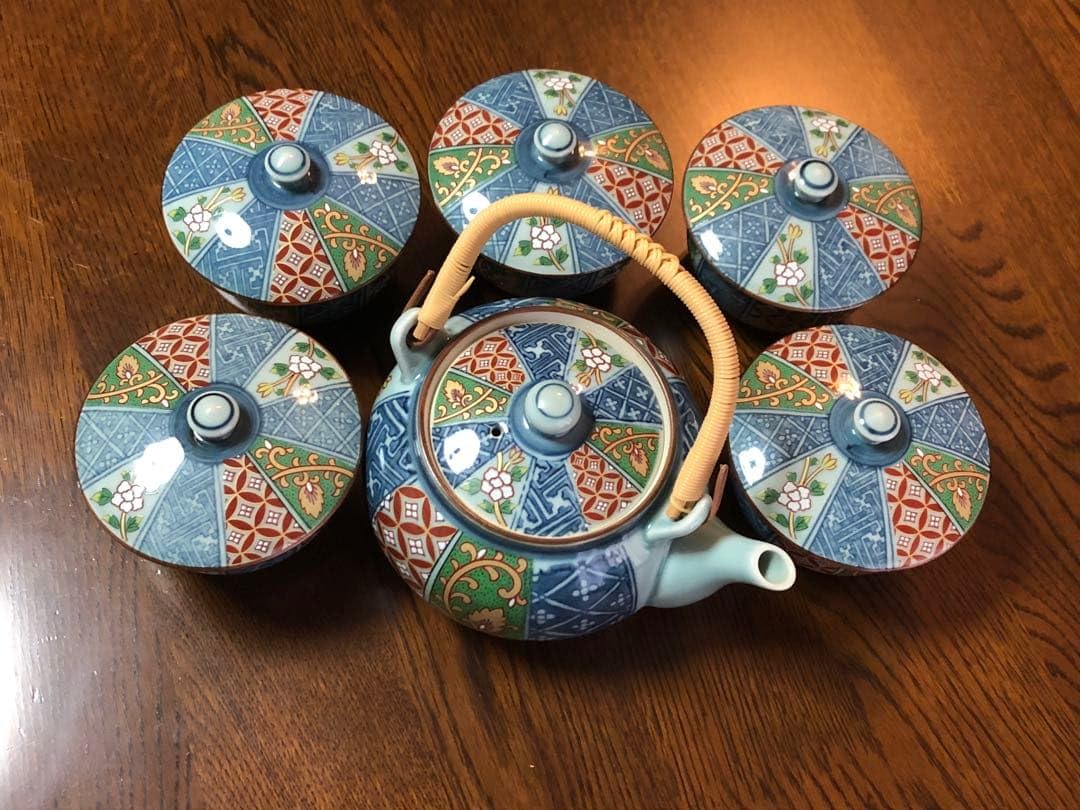 新品未使用　錦古伊万里様式　汲出揃5客セット Amazon.co.jp: 有田焼 仁祥窯 茶器セット 急須 蓋付湯呑5客 献上古