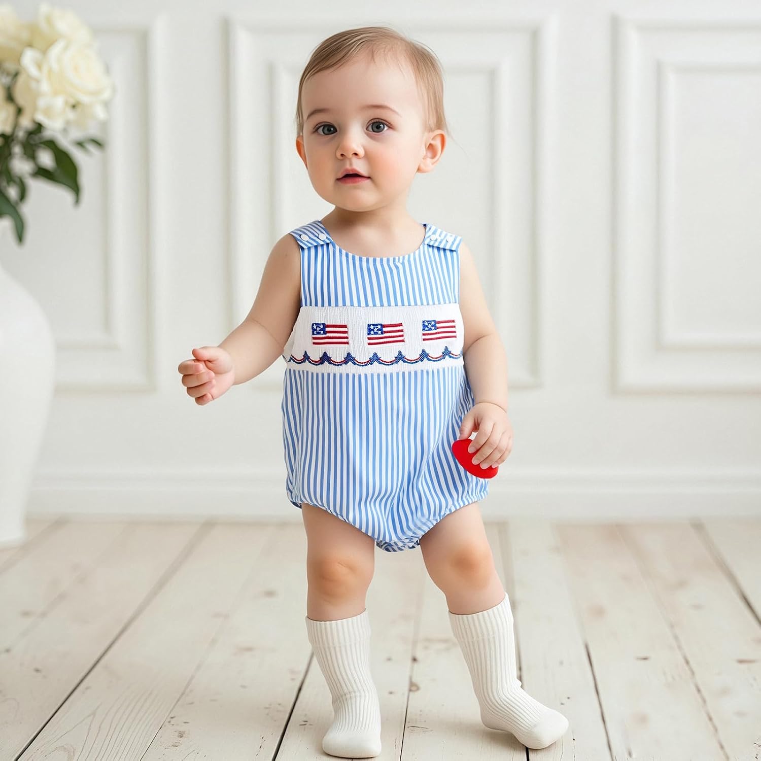 Twopumpkin Baby 4th of July Romper Striped Letter Embroidered Sleeveless Bodysuit Casual Infant Overalls for Boys Girls