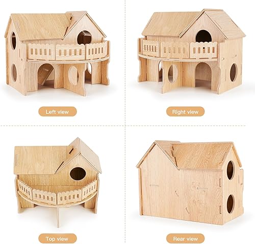 Hamster Cage Hut,Wooden Hamster Cage,Hamster Habitat, Gerbil Cage,Syrian Dwarf Hamsters,for Hamster Gerbils Mice Lemming Degus or Other Small-Sized Pets(6.9 x 5.7 x 5.5 inches)(13.3 x 11.1 x 10.6 inches)