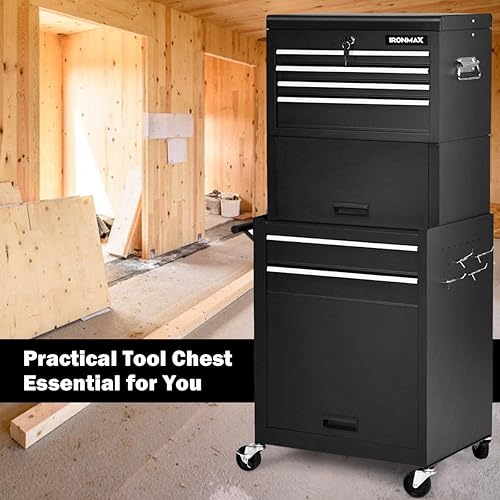 Miniatura 9 de ARLIME Caja de herramientas con ruedas de 6 cajones, armario de almacenamiento de herramientas con cajones deslizantes, caja superior desmontable y