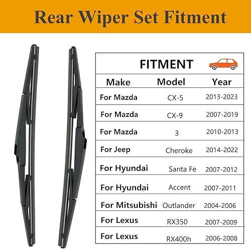Miniatura 2 de Paquete de 2 limpiaparabrisas trasero para Jeep Cherokee 2014-2022, Hyundai Santa Fe 2007-2012, Mazda CX-5 2013-2022, Mitsubishi Outlander