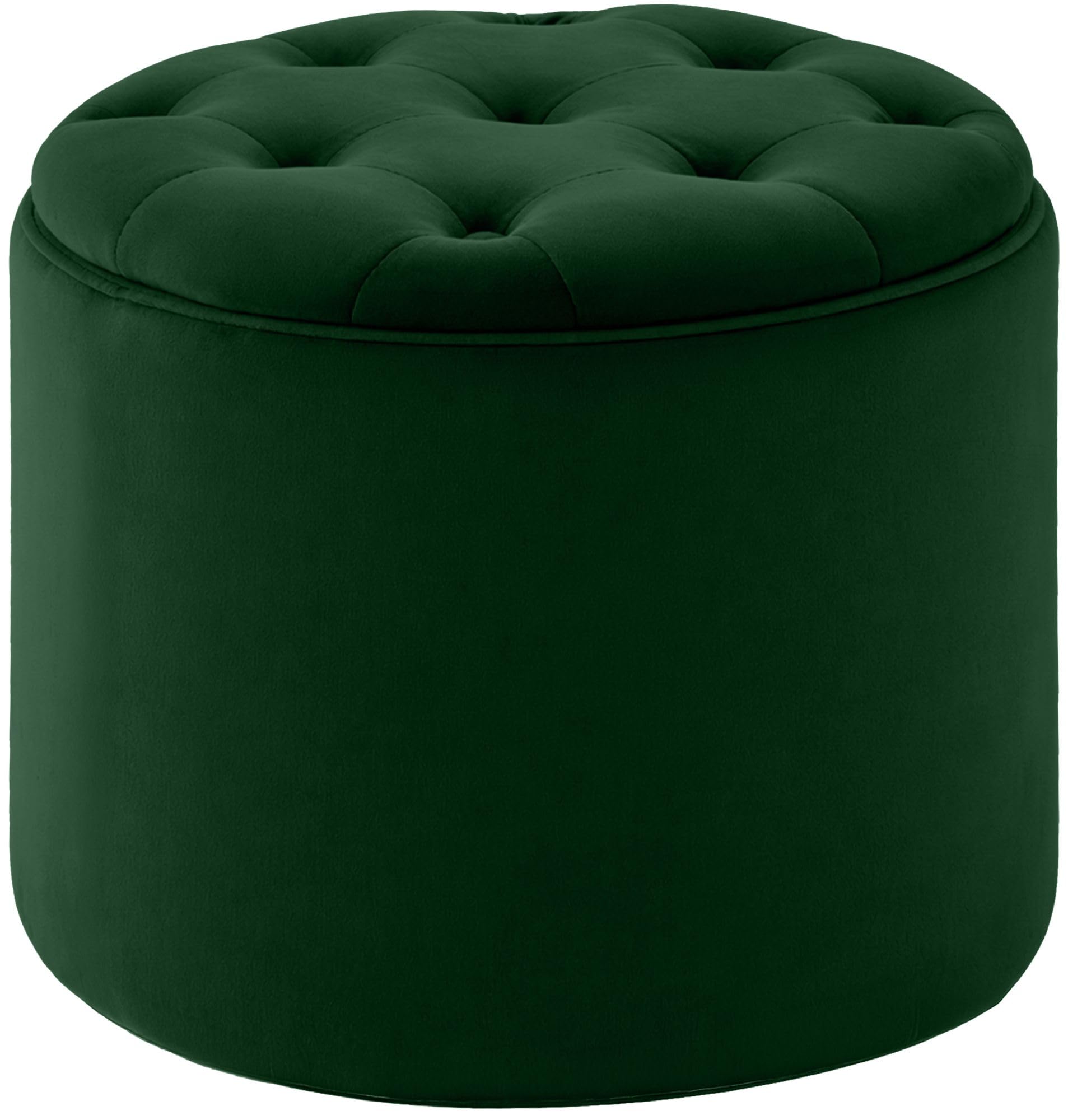 CLP Tabouret Rond avec Espace de Rangement Pantin Pouf capitonne en Velours Style Chesterfield pour Salon et Chambre | Couleur Vert