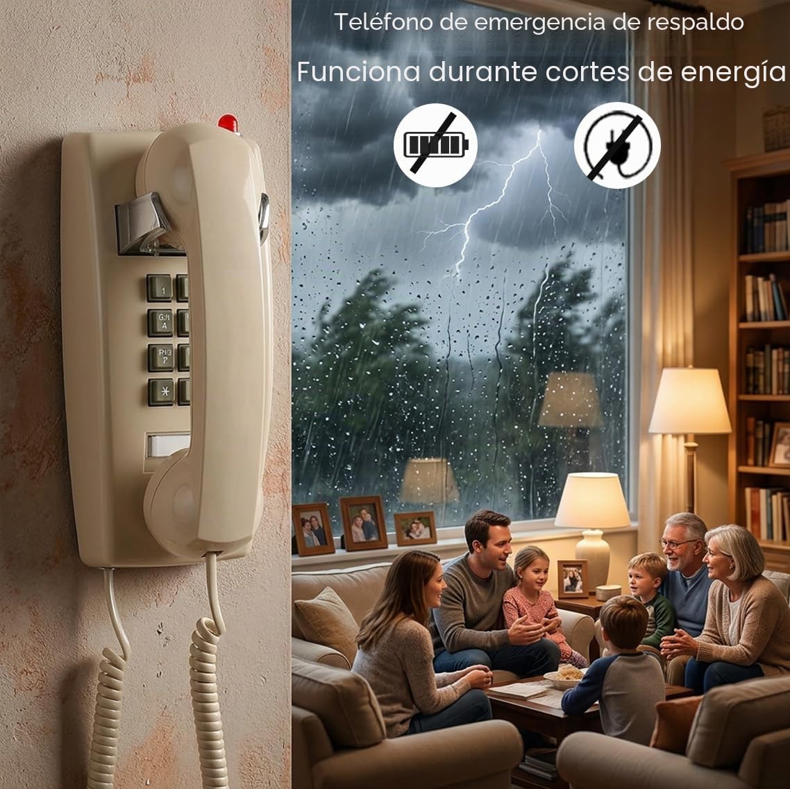 Teléfonos de Pared clásicos para teléfono Fijo con Timbre mecánico, teléfono de Pared de una Sola línea 2554 con indicador de Correo de Voz, teléfono Retro montado en la Pared Impermeable, teléfono