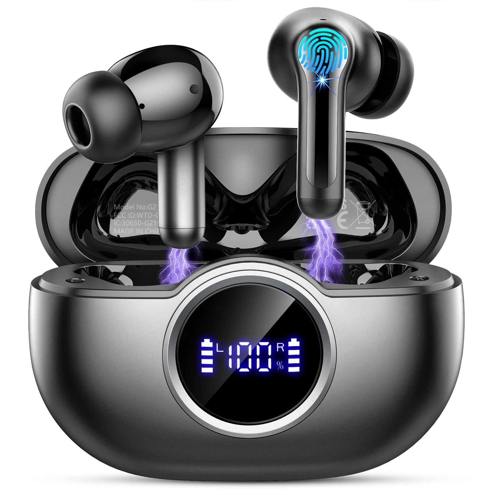 Rinsmola Bluetooth 5.4 Kopfhörer Sport, 75Std Kopfhörer Kabellos Bluetooth 4 HD ENC Mic, Bluetooth-Kopfhörer HiFi Immersive Sound, IPX8 Wasserdicht Ohrhörer für iOS Android, Dual LED Comfort Ohrhaken