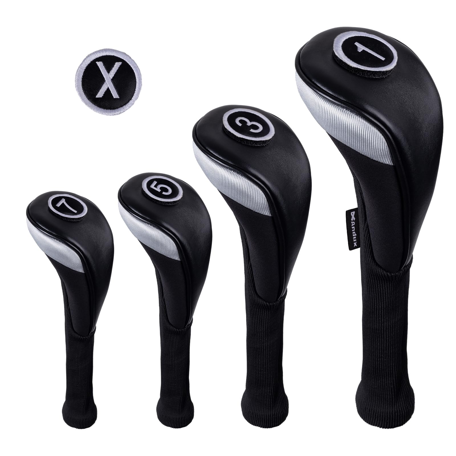 Andux 4pièces/Ensemble Couvre-Tête de Club de Golf en Bois PU Conducteur 460cc avec Long Cou