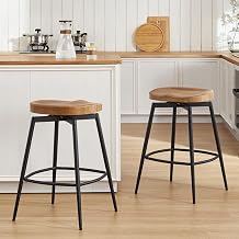 Zesthouse Saddle Bar Stools Set of 2, Solid Wood Swivel Breakfast Barstools Kitchen Chairs with Metal Legs, 63.5CM Armless Counter Height Island Stool for Dining Room Cafe Pub Restaurant