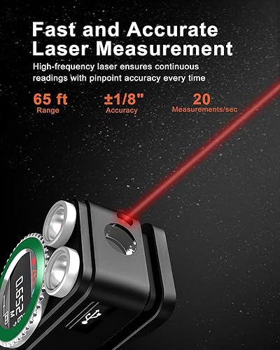 Miniatura 3 de Linterna EDC 4 en 1 con medición láser, haz láser rojo, contador de golpes de golf, 500 lúmenes IPX6 impermeable recargable con clip de luz con