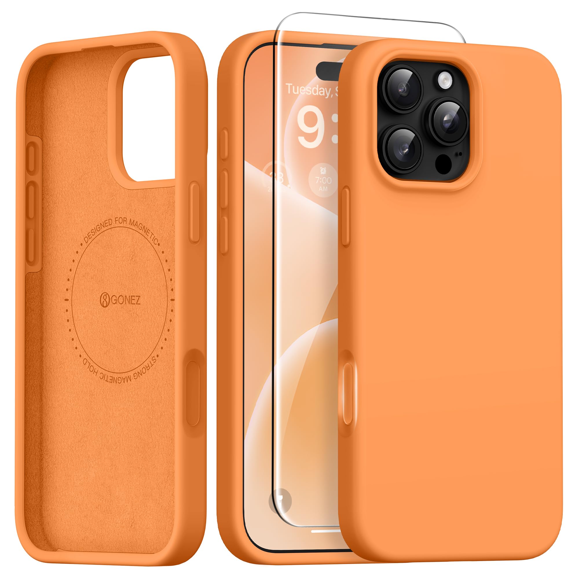 GONEZ Magnetic for iPhone 16 Pro Max Case, Silicone Cover Orange