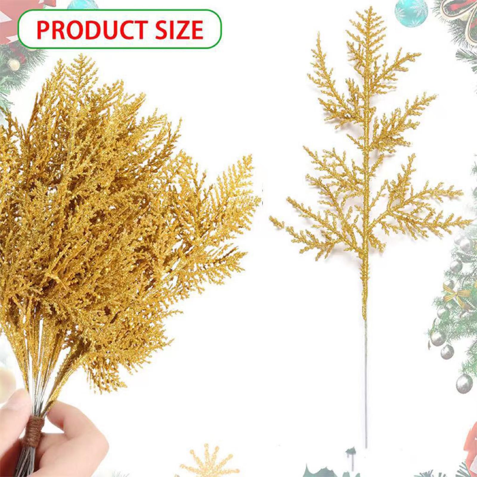 Hängende Ornamente, 20 Stück, Glitzer-Zweige, künstliche Weihnachtsspieße, Blumenzweige, Spray für Baumschmuck, DIY, Weihnachtskranz, Girlande, Weihnachtsdekoration, festliche Dekoration