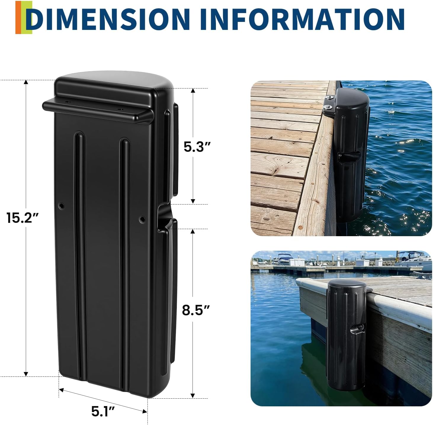GarveeLife Boat Dock Bumpers for Edge or Side, Marine-Grade PVC Boat Fenders Guard 2 Pack, UV-Resistant, Durable Vertical Protection, Includes Mounting Hardware,Black