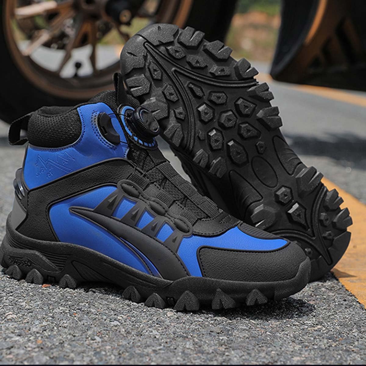 Stivali da Moto Uomo in Pelle Stivali da Motocross Racing | Stivaletti da Moto bassi, Protezioni per la Caviglia, Dita Rinforzate, Comfort Ergonomici, Suola Rinforzata