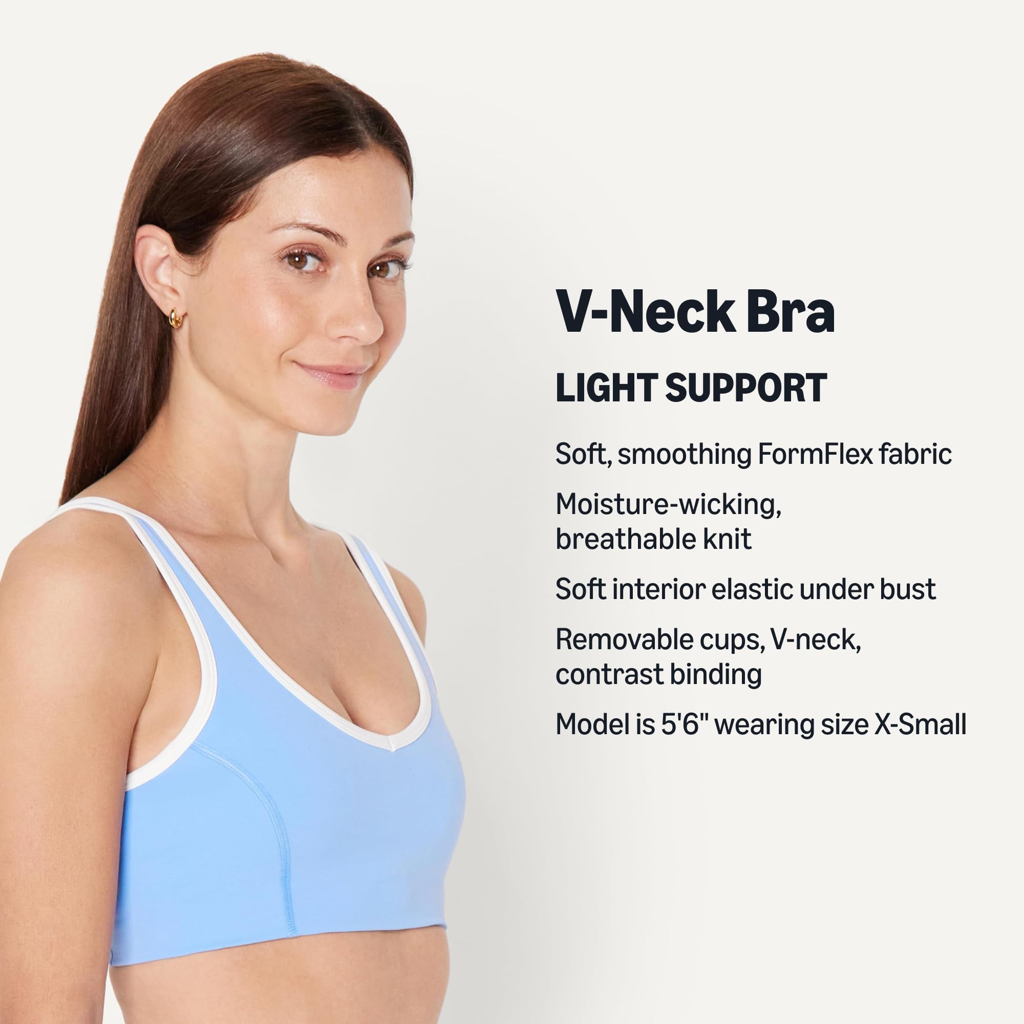 Amazon Essentials Mujer Sujetador Deportivo FormFlex, Suave y Ligero, con Cuello en V y Ribete en Contraste