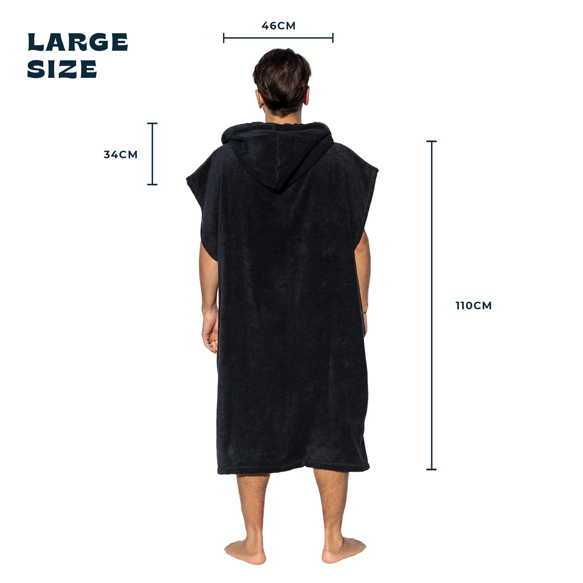 Surf Poncho - Bata de Toalla Versátil sin Mangas, con Capucha y Bolsillo Delantero - Algodón Premium, Ideal para Surf, Natación, Camping y Deportes al Aire Libre - Unisex, Tamaño Grande