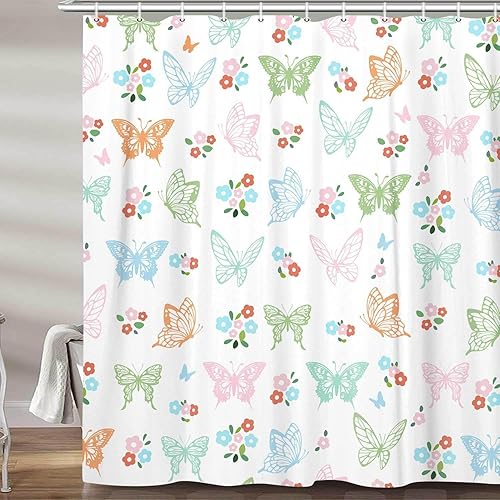 Miniatura 10 de MERCHR Cortina de ducha de dinosaurio con diseño de unicornio para viajes, remolque, baño, divertido juego de cortinas de ducha de tela estrechas,