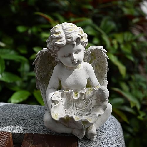 Miniatura 6 de FICITI Estatua de jardín de querubín de ángel musgo 8 pulgadas de alto