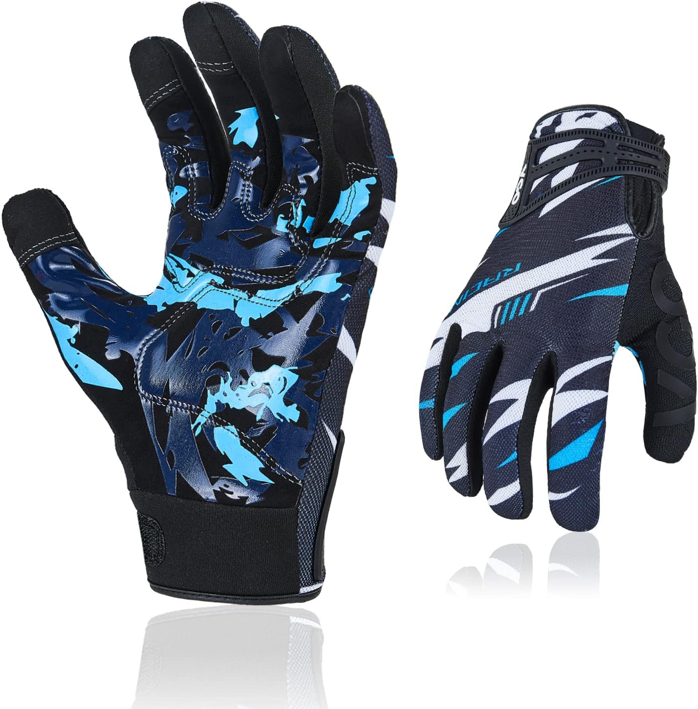 Vgo 1-Pair Unisex Motorcycle Riding Gloves,Touchscreen,Anti-Slip,Breathable Lightweight Anti-Slip with Fullfinger and Touchscreen for Motocross Riding Driving Moto Racing (Size L, Blue White, MF5178) : Automotive