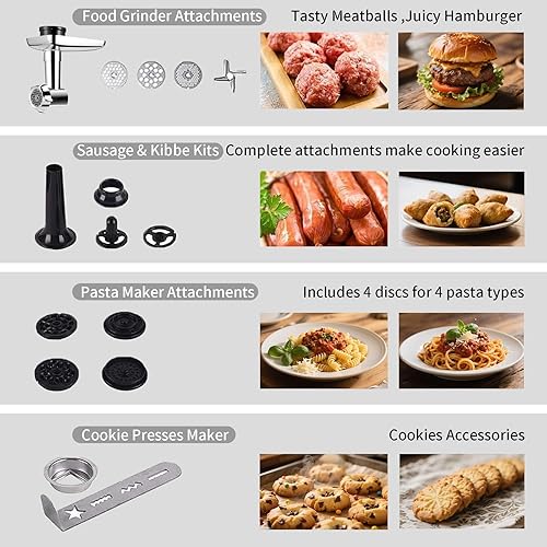 Miniatura 6 de Aifeel Stand Mixer All Metal, Multifunctional LCD Display Electric Kitchen Food Mixer,800W 8 Speed Mixer Noodle Maker with 1.5L Blender,6.5 QT Bowl,