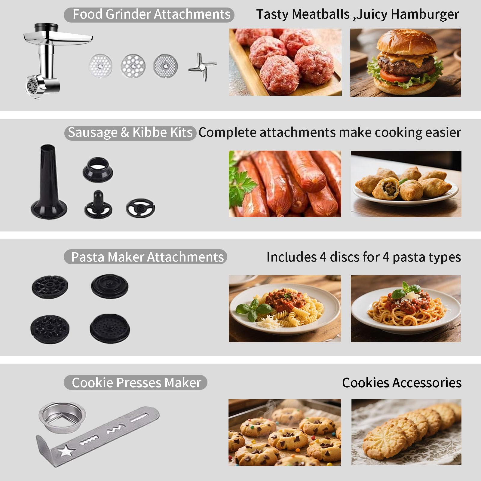 Batidora de pie, 8.5QT + 6QT, dos cuencos de acero inoxidable, mezclador eléctrico de alimentos, 7 en 1, mezclador de cocina multifuncional con gancho para masa, batidor, batidor, molinillo de 6