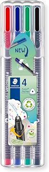 STAEDTLER Fineliner Pens - Triplus - for Adult Colouring - 4 Assorted Colours - Pack of 4, 334 SB4