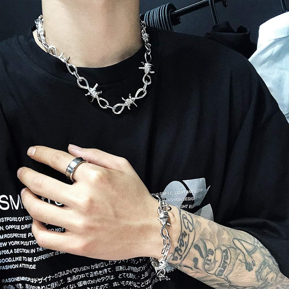 Liitata 2 Pcs Barbed Wire Necklace and Bracelet Set Gothic Thorn Choker Brambles Necklace Punk Hip Hop Rock Jewelry Chain For Men Woman Boys Girls - Image 3