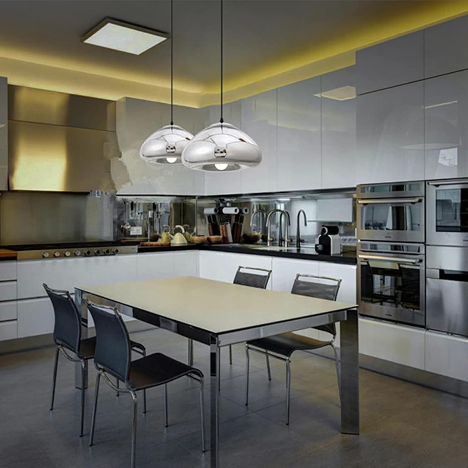 Modern Silver Glass Pendant Light Fixture 11.8in Spherical Hanging Lamp for Dining Room Kitchen Island Bedroom Corridor Bar (Silver)