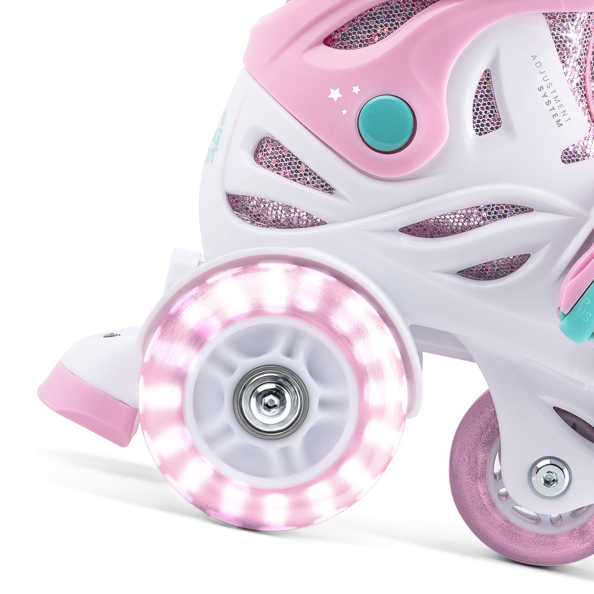 Cariboo Ballerina – Zestaw Rolki Regulowane + Ochraniacze (3-pack) Dla Dzieci, LED Kółka, Blokada Kołek, Bezpieczna Nauka, Brokatowy Design