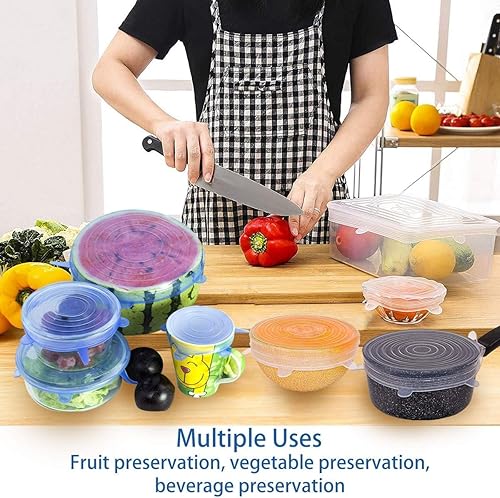 Miniatura 5 de Tapas elásticas de silicona, duraderas y ecológicas, tapas elásticas reutilizables, resistentes al calor, varios tamaños para tazón (azul + blanco,