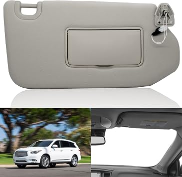 Sun Visor Fit 2013-2020 Nissan Pathfinder 2014-2020 Infiniti QX60 2013 JX35 | Right Passenger Side,Color Gray,with Lamp & Mirror,OEM Replace 96401-9PB0A 964009PB0A