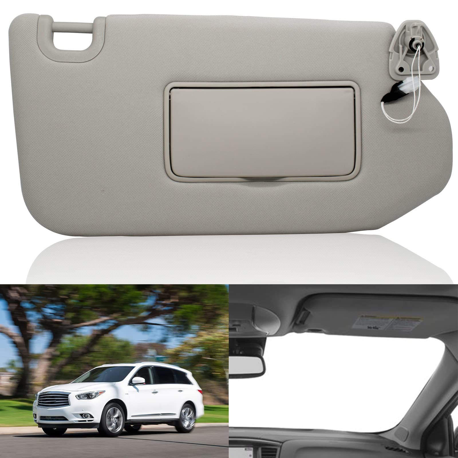 NHILES Right Passenger Sun Visor with Lamp & Mirror for 2013-2020 Nissan Pathfinder 2014-2020 Infiniti QX60 and 2013 Infiniti JX35,OEM: 96401-9PB0A 964009PB0A Grey