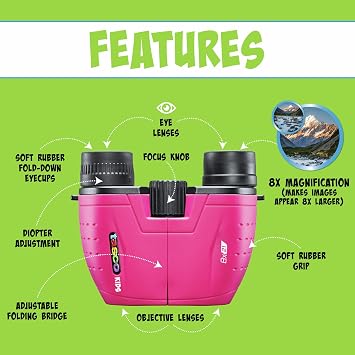 Tasco Kids Binoculars 8x21, Compact Binoculars for Kids Ages 3-12, Great for Adventures, Hiking, Camping, Travel, Bird Watching