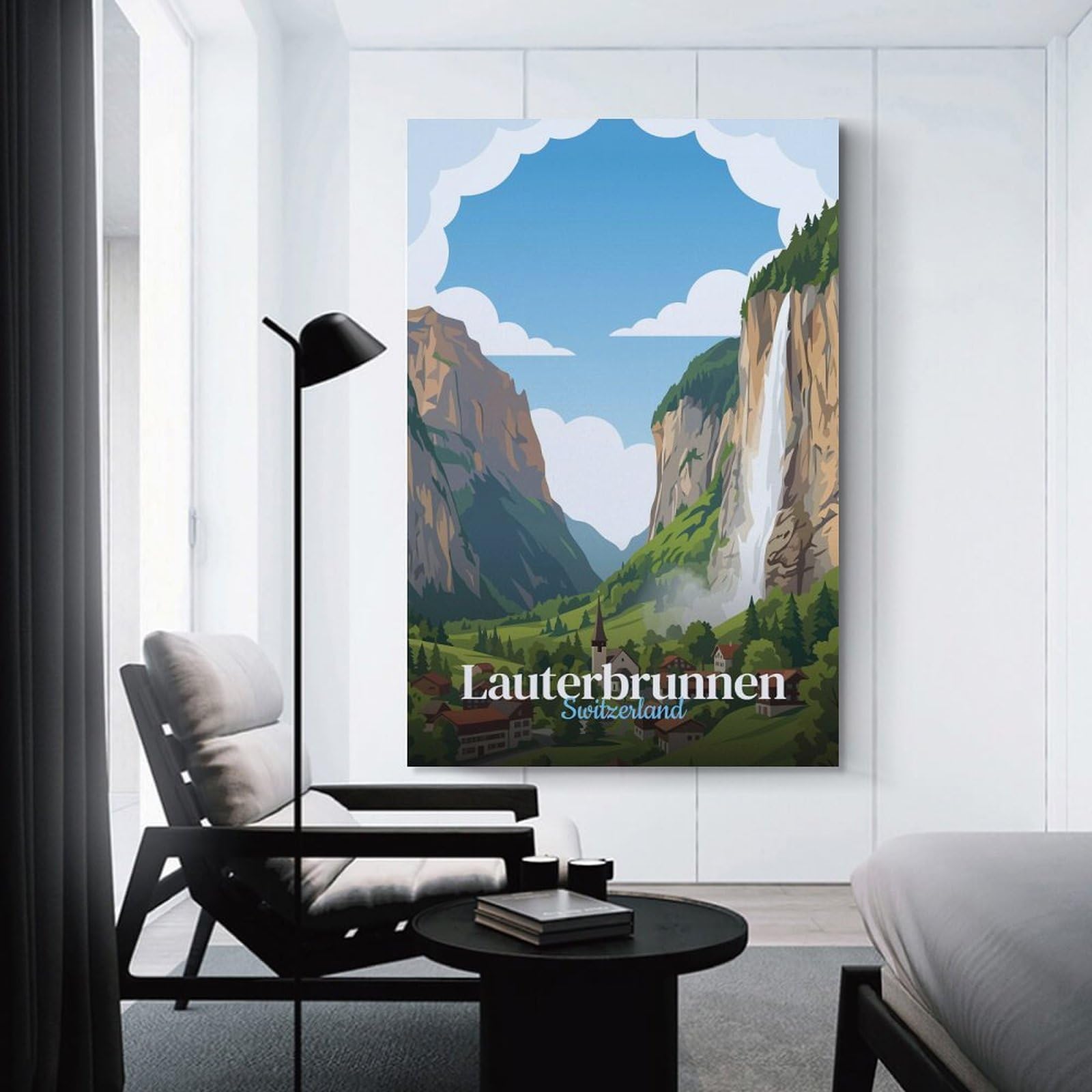 Junmoney Room Decor Wall Art Lauterbrunnen Switzerland Travel, 24x36inch(60x90cm), for Feature Walls in Flats Or Modern Rooms, An Easy Match for Collected Prints