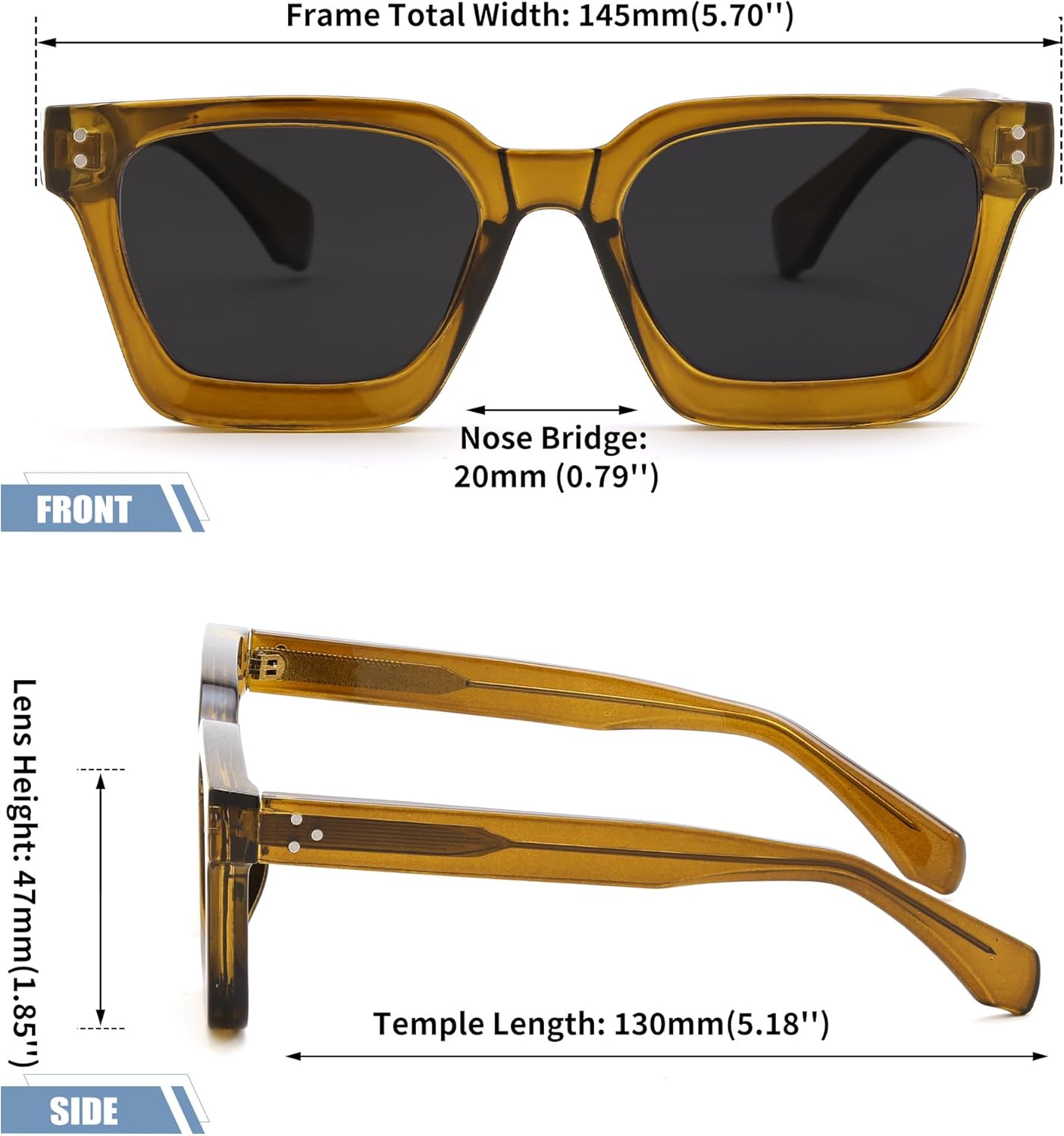 FEISEDY Sunglasses Men Women Polarized, Chunky Square Thick Frame, Rectangle UV400 Shade Sun Glasses B2396 - Image 4