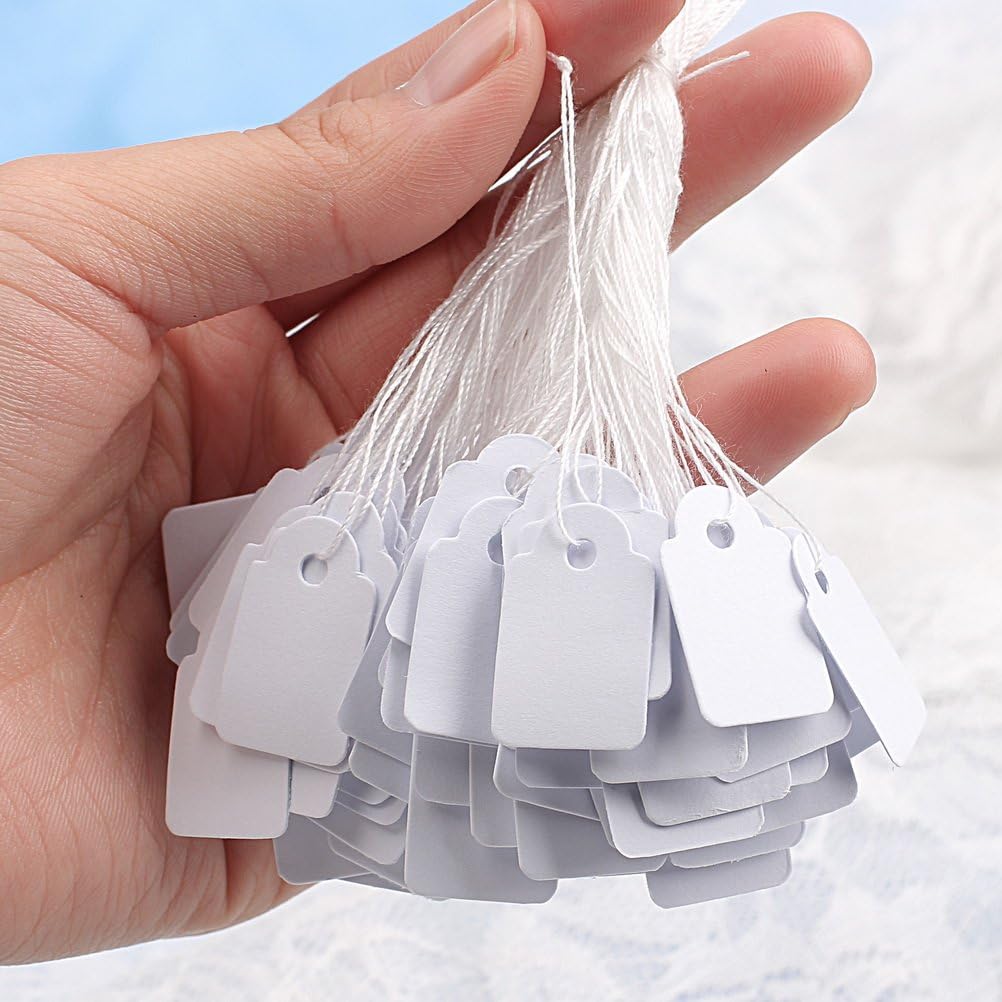 Jewelry Tags with String 1000pcs White Price Tags with String Gift Tags Marking Tags with Hanging String for Gift Pricing Tags (23x14 mm)
