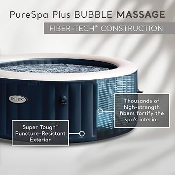 INTEX PureSpa Plus 6 Person Round Inflatable Hot Tub, Bubble Massage Spa Set with Energy Efficient Cover, 2 Headrests, LED Light, 85 in x 28 in