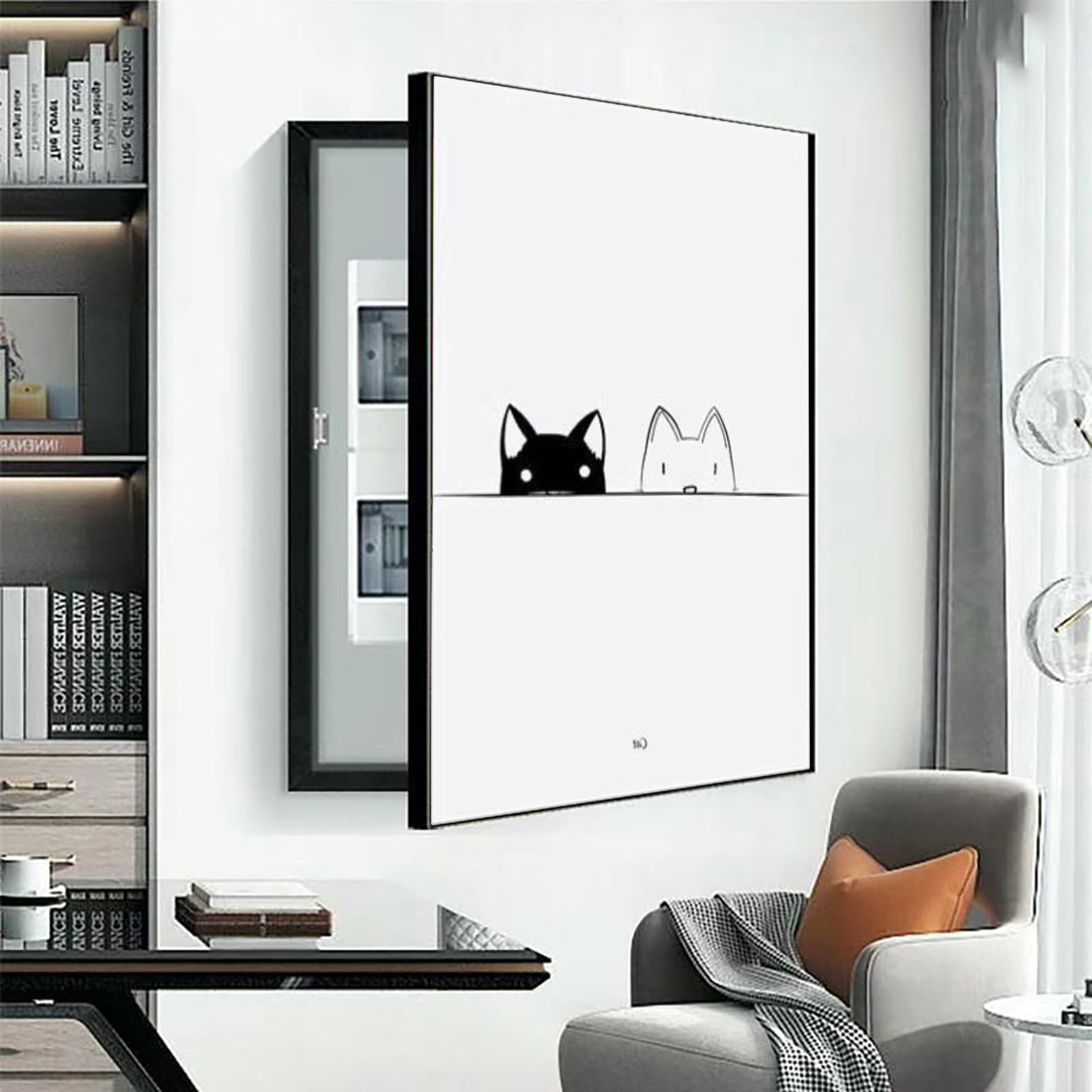 Decorative Electrical Panel Cover, Wall Mounted Hidden Meter Box, Decorative Painting Fuse Box Cover Cabinet(Black-C2,40 * 50cm/15.7 * 19.7in)