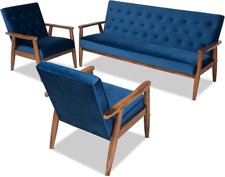 Baxton Studio Sofas, One Size, Navy Blue/Brown