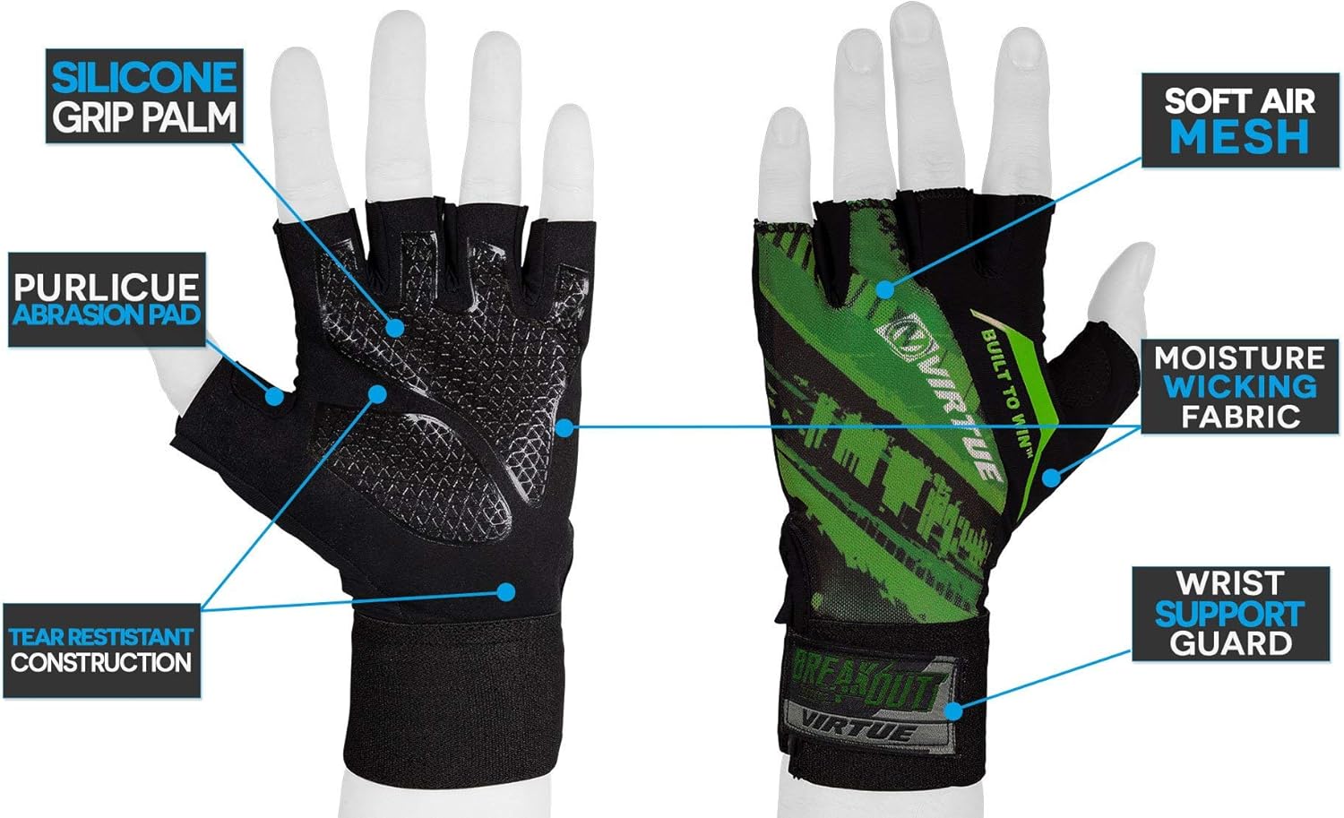 VIRTUE Breakout Gloves - Multi-Sport Mesh Half Finger Paintball Gloves