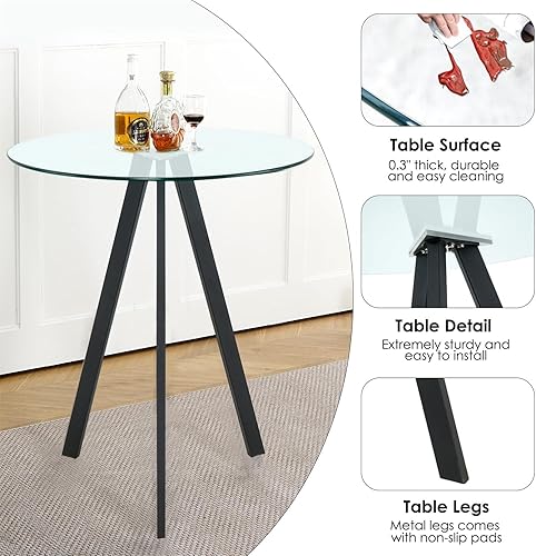 Miniatura 4 de Moderno juego de mesa redonda de bar para 4, mesa de bar de cristal de 37.4 pulgadas con taburetes de bar ajustables, juego de mesa de comedor