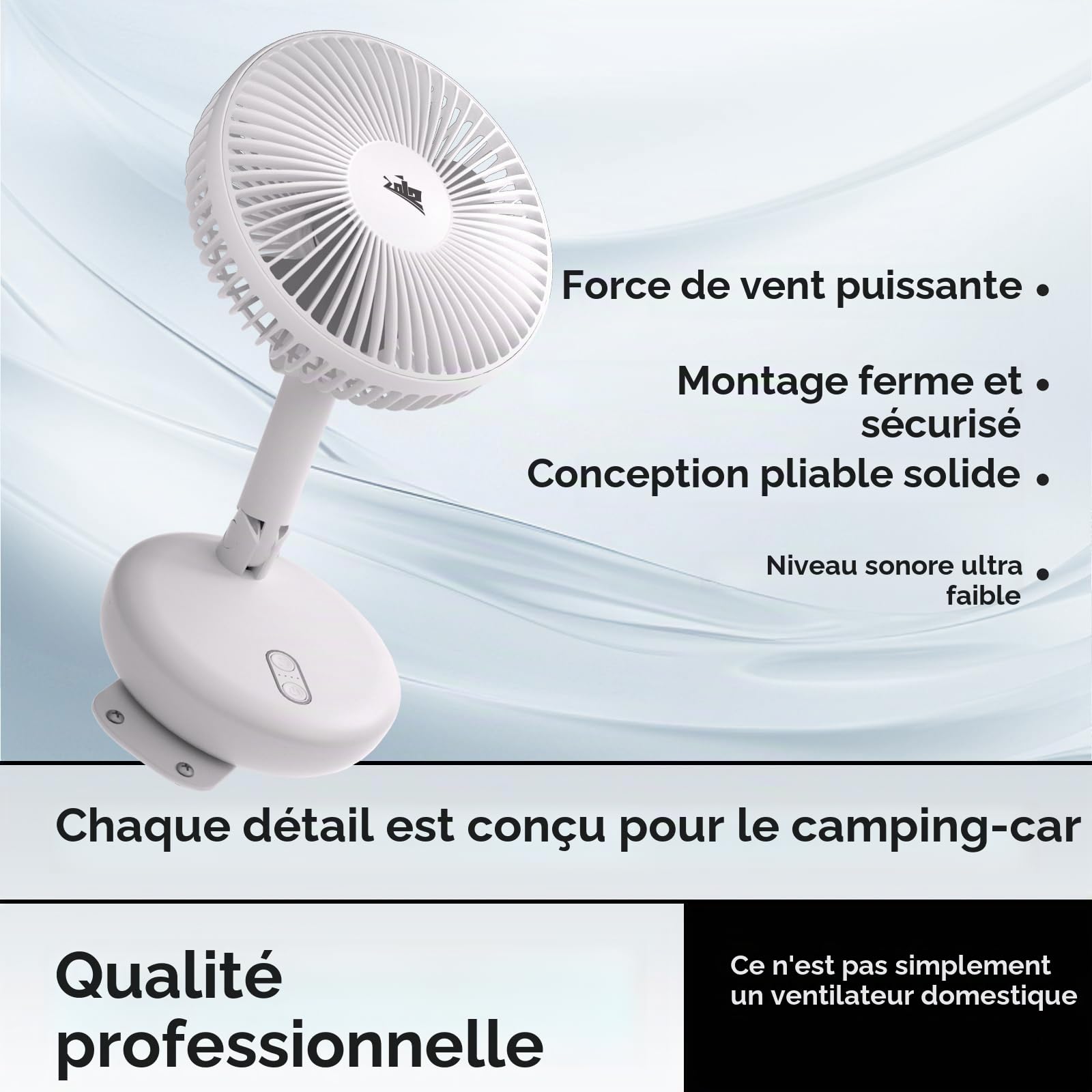 ZOIZ Ventilateur Camping-Car 12V avec LED 4 Couleurs, Ventilateur Mural et de Table, Double Alimentation 12V et USB-C, Oscillant Silencieux pour Van Aménagé, Caravane, Bateau, Chambre & Vanlife