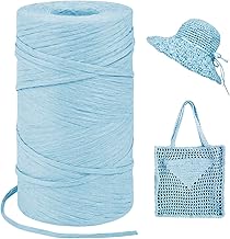 Rafia Natural Spool 3 mm x 300 m Raffia Crochet Hook Raffia Wire for Bag, Hat, Baskets, Gift Wrapping, DIY Decoration (Light Blue)