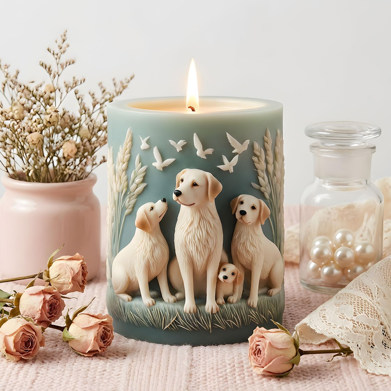 XIAOSHUI Dog Family Pillar Candle Molds Animal Dog Candle Silicone Mold for Candles Making Resin Casting Aromatherapy Candles Gypsum Craft Home Decorate