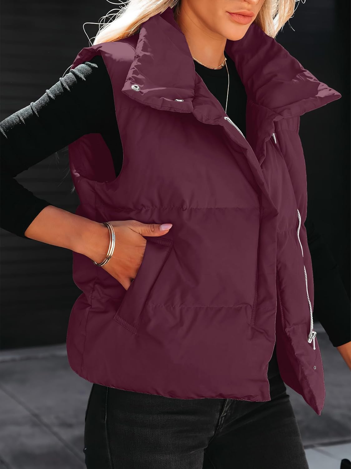 ANRABESS Women Puffer Vest Sleeveless Zip Up Stand Collar Quilted Lightweight Jacket Winter Warm Puffer Padded Down Outerwear - Image 2