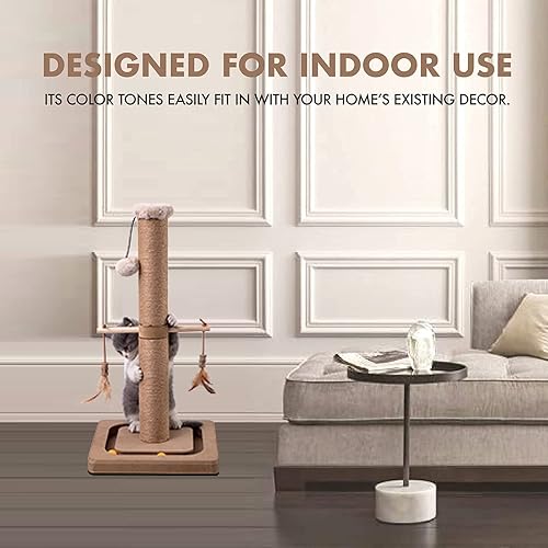 Miniatura 6 de Generic MECOOL - Poste rascador alto para gatos, árbol rascador de alta calidad, cuerdas de yute natural, base pesada interactiva, disuasorio de