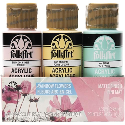 Plaid PE7517 Folk Art Rainbow Flower Acrylic Colours Paint Set, 6 Pieces