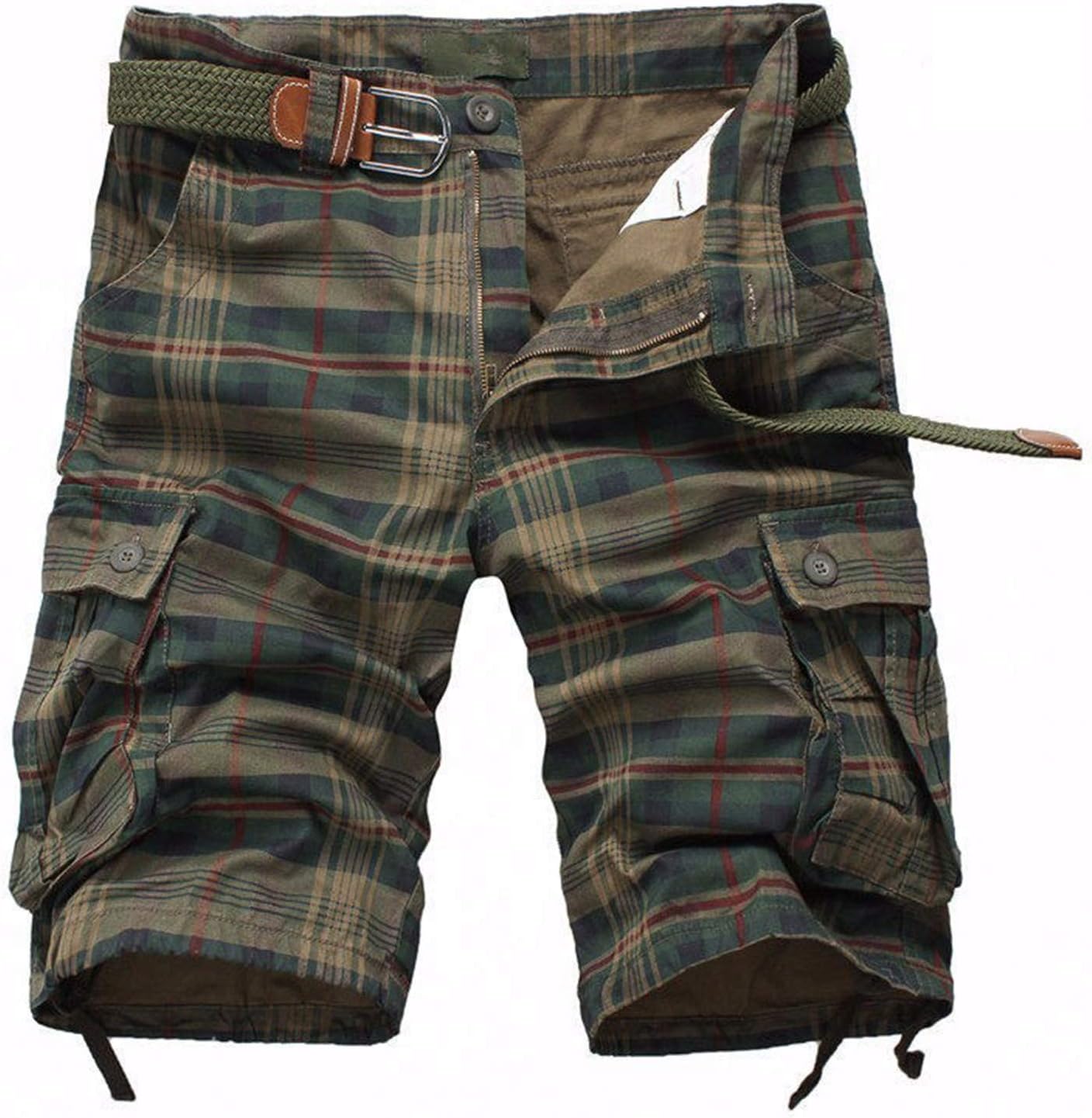 NC Men’s Multi-Pocket Casual Fit Plaid Beach Short,Outdoor Camouflage Cotton Lightweight Cargo Work Shorts