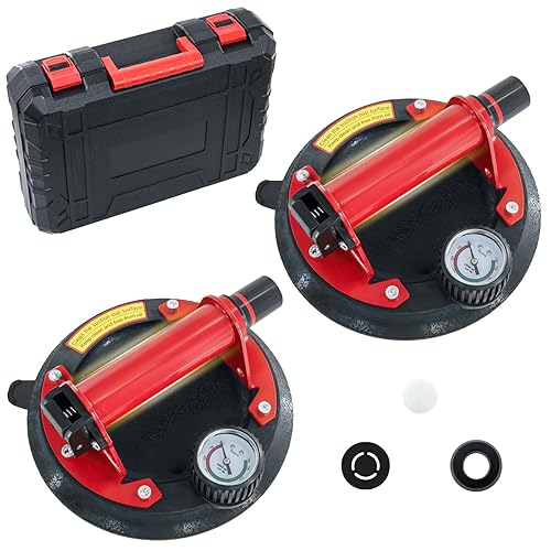 Paquete de 2 ventosas de 8 pulgadas para vidrio, elevador de ventosa de vidrio resistente con mango de metal, carga máxima de 880 libras, mango de