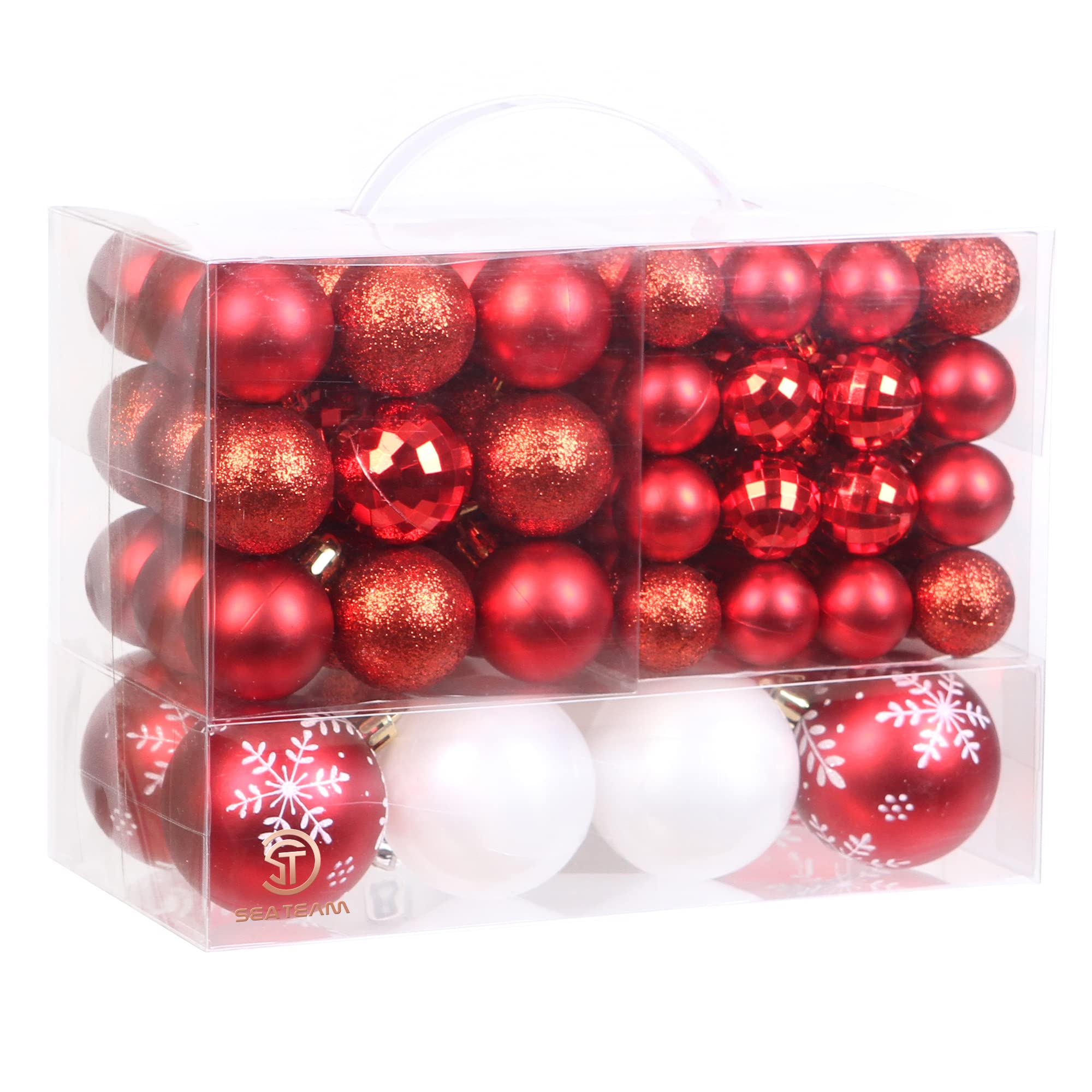 Sea Team 99 Pieces of Assorted Christmas Ball Ornaments Shatterproof Seasonal Decorative Hanging Baubles Set including Reusable Hand-held Gift Package for Holiday Xmas Tree Decorations Red