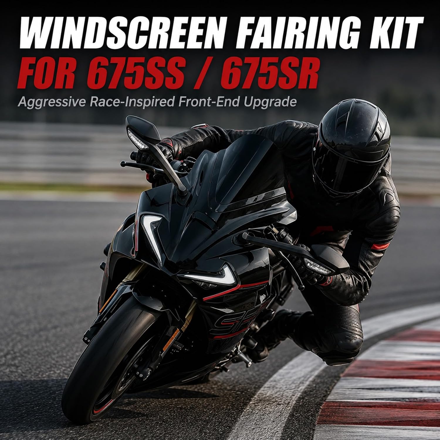 Motorcycle Windshield for 675SR 675SS - MIFHJNNRR Windscreen Fairing Kit Wind Deflector Cowls for 675SR,675SS,Black