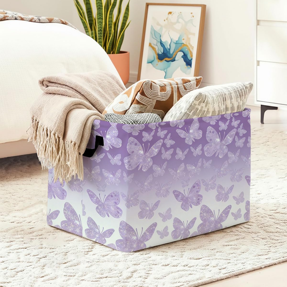 Purple Butterfly Laundry Hamper 56L Large Laundry Basket with Handles, Foldable Clothes Hamper for Bedroom Bathroom, Decorative Toy Storage Bin, Home Decor Organizer for Blankets, Towels & Toys.